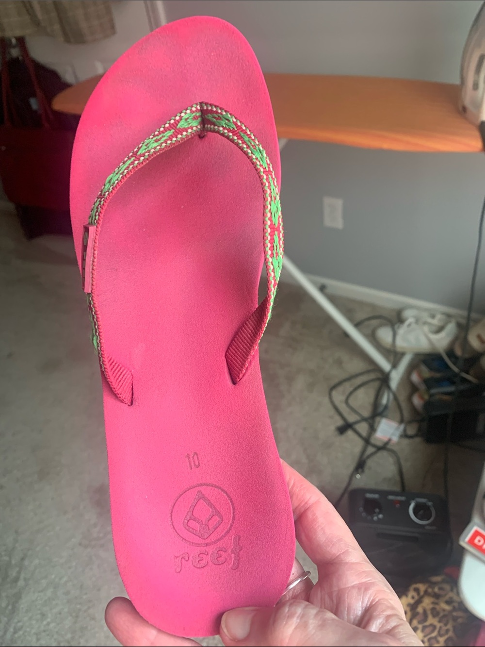 Reef Pink Flip Flops with Braided Green Accent